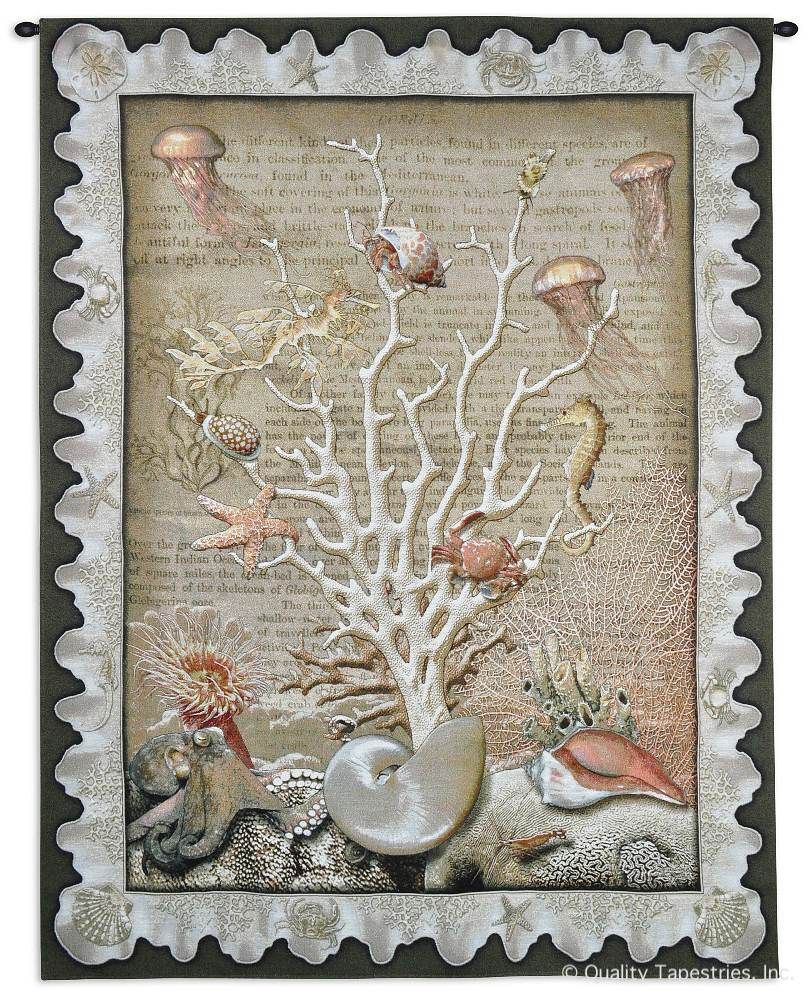 Sea of Life Wall Tapestry C-6457, 50-59Incheswide, 52W, 60-69Inchestall, 6457-Wh, 6457C, 6457Wh, 67H, Art, Beach, Carolina, USAwoven, Coastal, Coral, Cotton, Cream, Hanging, Jellyfish, Large, Life, Light, Nautical, Ocean, Of, Sea, Shell, Shells, Tapestries, Tapestry, Wall, White, Woven, tapestries, tapestrys, hangings, and, the