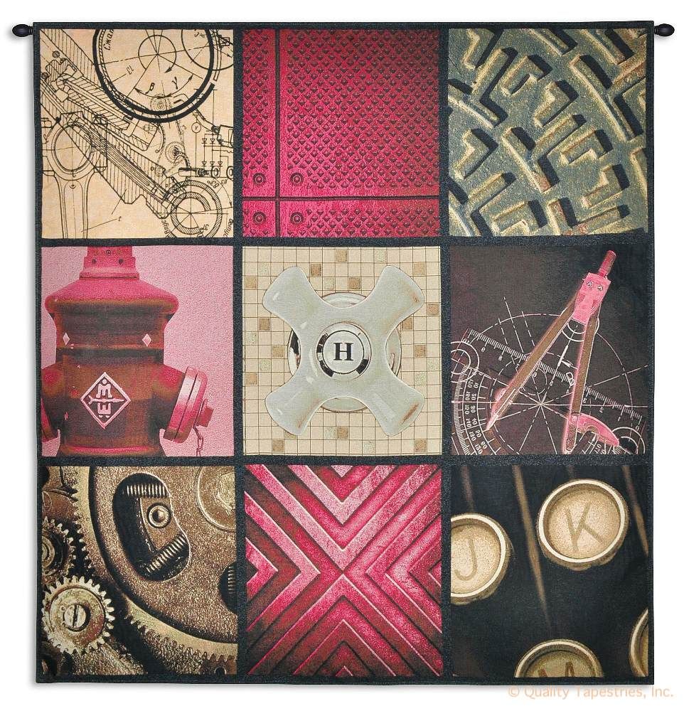 Abstract Inventions Wall Tapestry C-6553, 50-59Inchestall, 50-59Incheswide, 53H, 53W, 6553-Wh, 6553C, 6553Wh, Abstract, Art, Carolina, USAwoven, Cotton, Design, Hanging, Inventions, Large, Pattern, Pink, Red, Square, Tapastry, Tapestries, Tapestry, Tapistry, Wall, Woven, tapestries, tapestrys, hangings, and, the