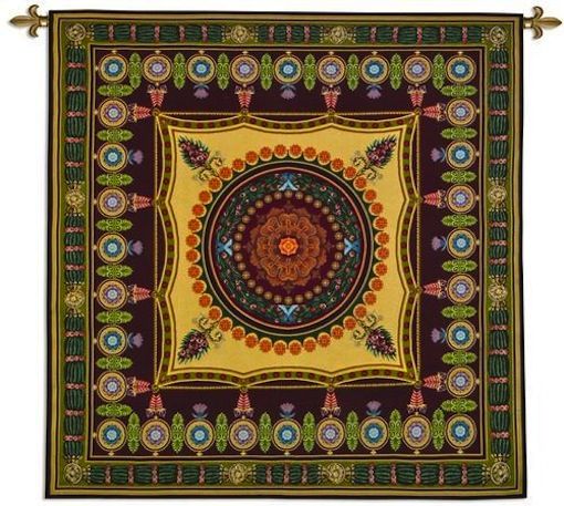 French Design Wall Tapestry C-6592, 50-59Inchestall, 50-59Incheswide, 52H, 52W, 6592-Wh, 6592C, 6592Wh, Art, Brown, Carolina, USAwoven, Complex, Cotton, Design, Designs, French, Green, Hanging, Intricate, Pattern, Patterns, Shapes, Square, Tapestries, Tapestry, Textile, Wall, Woven, tapestries, tapestrys, hangings, and, the