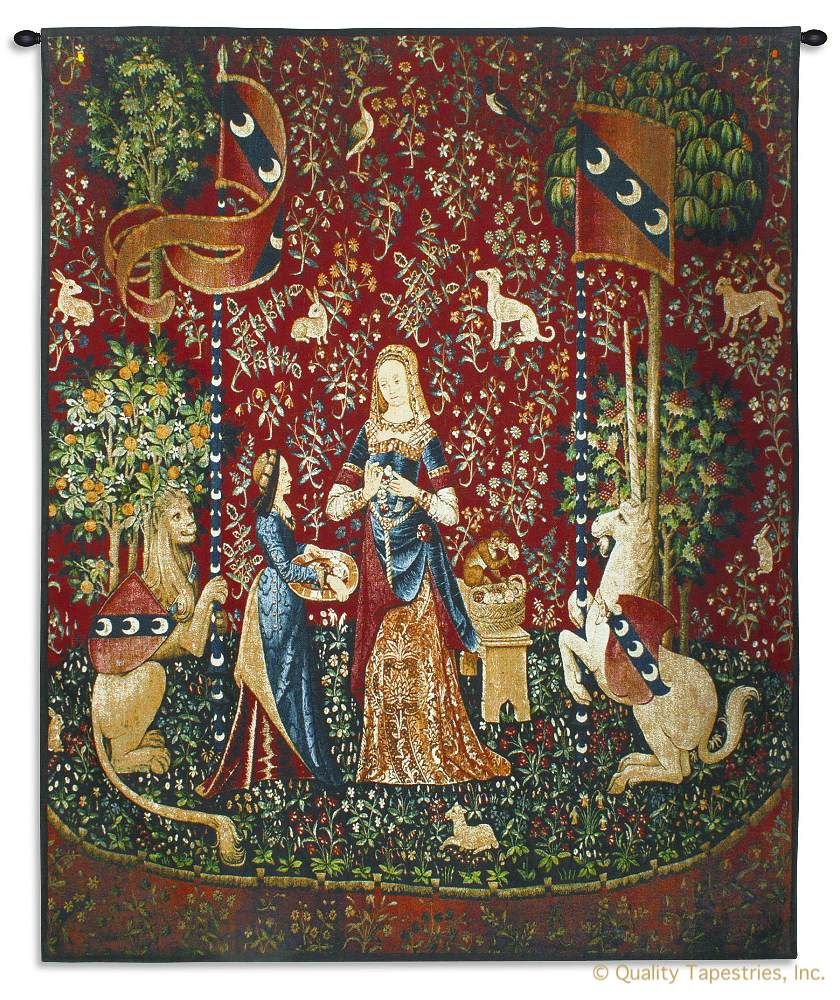 Lady and the Unicorn Sense of Smell Wall Tapestry C-6899, 15Th, 50-59Incheswide, 52W, 60-69Inchestall, 65H, 6899-Wh, 6899C, 6899Wh, Ancient, And, Antique, Art, Belgian, Belgium, Carolina, USAwoven, Century, Cotton, Europe, European, Famous, Flemish, Horse, Lady, Large, Masterpiece, Medieval, New, Of, Old, Olde, Red, Reproduction, Sense, Smell, Tapestries, Tapestry, Tapistry, The, Unicorn, Vertical, Vintage, Wall, With, Woman, World, tapestries, tapestrys, hangings, and, the