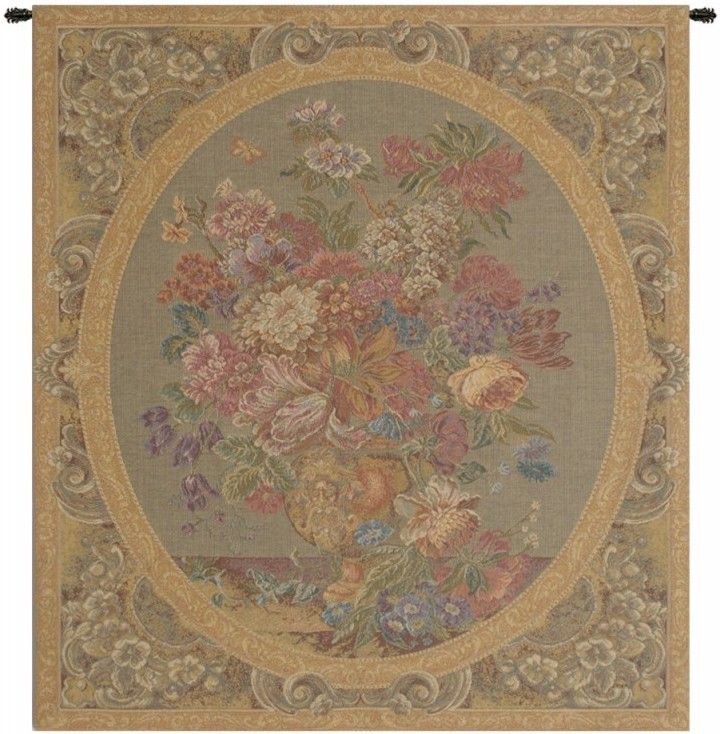 Floral Composition in Cream Italian Wall Tapestry Hanging, Tapestries, Woven, tapestries, tapestrys, hangings, and, the, vase