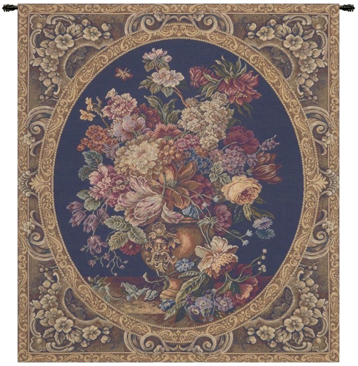 Floral Composition in Dark Blue Italian Wall Tapestry Hanging, Tapestries, Woven, tapestries, tapestrys, hangings, and, the, vase