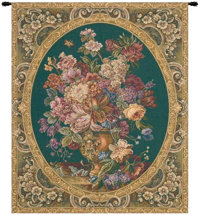 Floral Composition in Green Italian Wall Tapestry Hanging, Tapestries, Woven, tapestries, tapestrys, hangings, and, the, vase