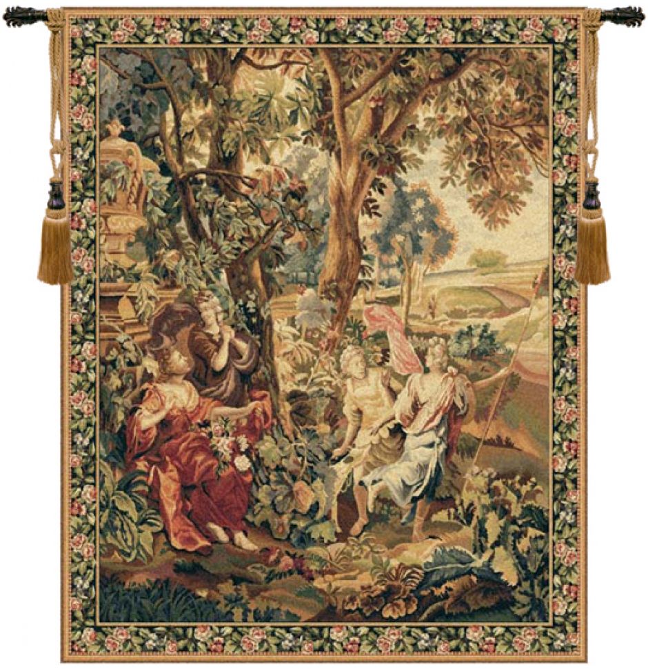 Country Folk Belgian Wall Tapestry W-1628, 50-59Incheswide, 53W, 60-69Inchestall, 66H, Belgian, Country, Cream, Green, Red, Scene, Tapestry, Vertical, Wall, White, Belgianwoven, Europeanwoven, tapestries, tapestrys, hangings, and, the, Renaissance, rennaisance, rennaissance, renaisance, renassance, renaissanse
