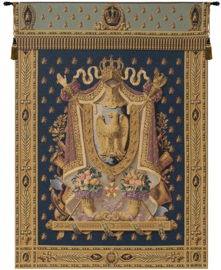 Napoleon (Dark Blue) Belgian Wall Tapestry W-1634, (Dark, 30-39Incheswide, 32W, 40-49Inchestall, 40-49Incheswide, 44H, 48W, 60-69Inchestall, 65H, Arms, Belgian, Blue, Blue), Border, Coat, Dark, Eagle, Fruit, Gold, Green, Group, Napoleon, Of, Tapestry, Tones, Vertical, Wall, Belgianwoven, Europeanwoven, tapestries, tapestrys, hangings, and, the