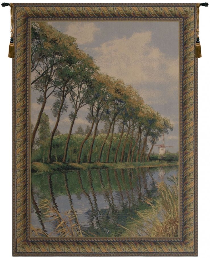 Canal in Flanders Mill Belgian Wall Tapestry W-1660, 30-39Incheswide, 31W, 40-49Inchestall, 40-49Incheswide, 41H, 46W, 60-69Inchestall, 66H, Belgian, Border, Canal, Flanders, Green, In, Mill, Tapestry, Vertical, Wall, Belgianwoven, Europeanwoven, tapestries, tapestrys, hangings, and, the