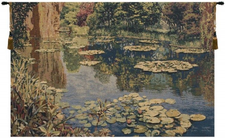 Lake Giverny Belgian Wall Tapestry W-1667, 30-39Inchestall, 30-39Incheswide, 30H, 35H, 39W, 40-49Incheswide, 47W, Belgian, Giverny, Green, Horizontal, Lake, Tapestry, Wall, Belgianwoven, Europeanwoven, tapestries, tapestrys, hangings, and, the