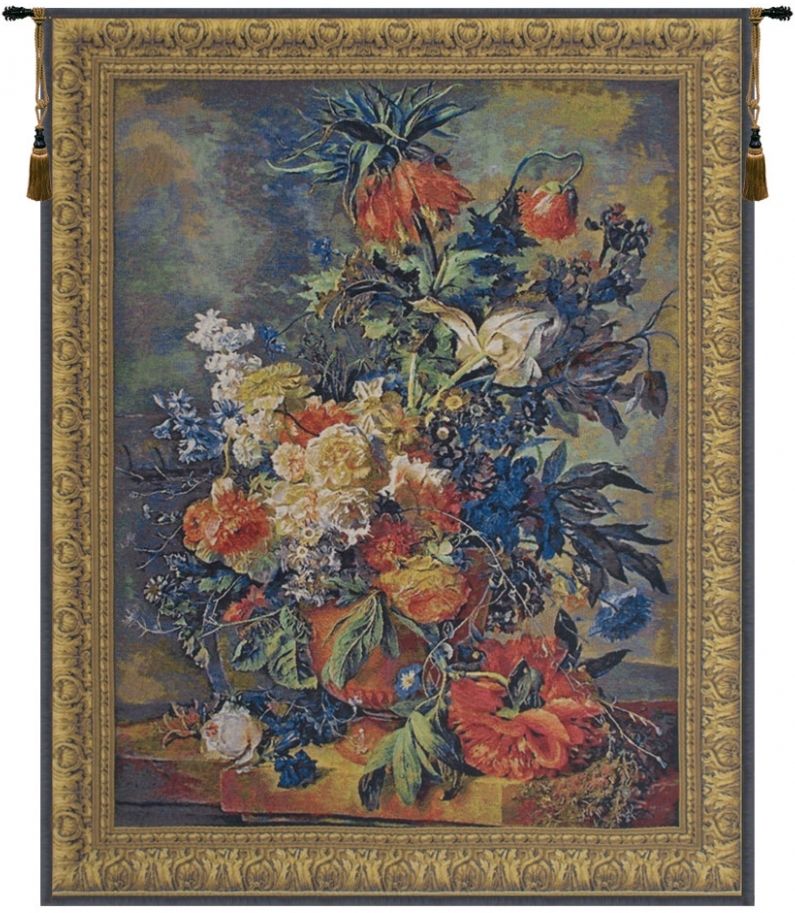 Bouquet Dore Belgian Wall Tapestry W-1677, 30-39Incheswide, 37W, 40-49Inchestall, 40-49Incheswide, 45W, 47H, 50-59Inchestall, 57H, Belgian, Border, Bouquet, Dore, Floral, Flowers, Gold, Mixed, Tapestry, Vertical, Wall, Belgianwoven, Europeanwoven, tapestries, tapestrys, hangings, and, the, wool