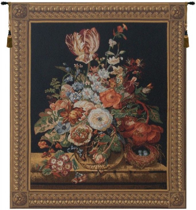 Blumenbild Belgian Wall Tapestry W-1686, 10-29Incheswide, 26W, 30-39Inchestall, 32H, Belgian, Black, Blumenbild, Border, Brown, Dark, Red, Tapestry, Vertical, Wall, Belgianwoven, Europeanwoven, tapestries, tapestrys, hangings, and, the