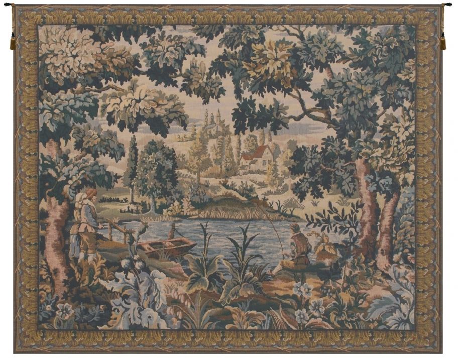 Paysage Flamand Village Belgian Wall Tapestry W-1705, 30-39Inchestall, 38H, 40-49Incheswide, 45W, Belgian, Blue, Border, Flamand, Green, Horizontal, Paysage, Tapestry, Village, Wall, Belgianwoven, Europeanwoven, tapestries, tapestrys, hangings, and, the
