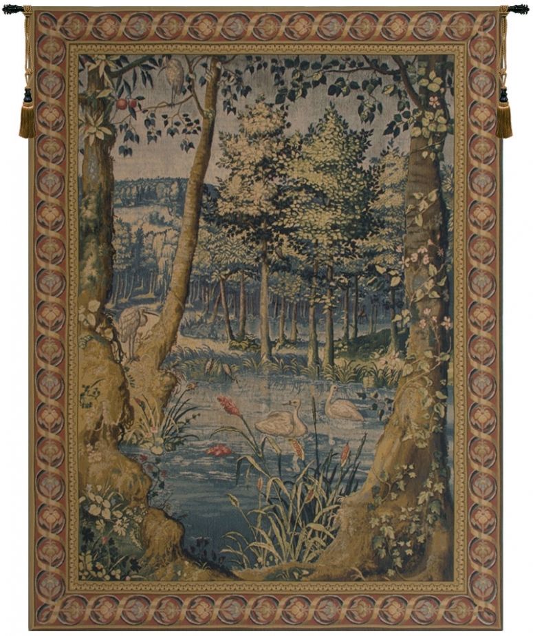 Jagaloon Forest Belgian Wall Tapestry W-1706, 50-59Incheswide, 51W, 60-69Inchestall, 65H, Belgian, Border, Brown, Forest, Jagaloon, Tapestry, Vertical, Wall, Belgianwoven, Europeanwoven, tapestries, tapestrys, hangings, and, the