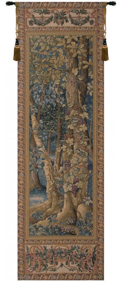 Jagaloon Timberland I Belgian Wall Tapestry W-1709, 10-29Incheswide, 26W, 80-99Inchestall, 87H, Belgian, Big, Border, Brown, Green, Group, I, Jagaloon, Large, Really, Tapestry, Timberland, Verdure, Vertical, Wall, Belgianwoven, Europeanwoven, tapestries, tapestrys, hangings, and, the