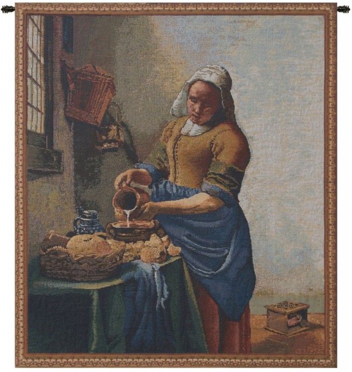 Servant Girl Belgian Wall Tapestry W-1716, 10-29Inchestall, 10-29Incheswide, 21W, 25H, Ashley, Belgian, Blue, Border, Girl, Gold, Servant, Tapestry, Vertical, Wall, Belgianwoven, Europeanwoven, tapestries, tapestrys, hangings, and, the, Renaissance, rennaisance, rennaissance, renaisance, renassance, renaissanse