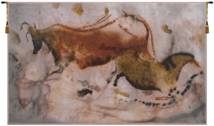 Vache et Cheval Belgian Wall Tapestry W-1728, 30-39Inchestall, 30H, 50-59Incheswide, 56W, Belgian, Brown, Cheval, Et, Gray, Horizontal, Tapestry, Vache, Wall, Belgianwoven, Europeanwoven, tapestries, tapestrys, hangings, and, the, wool