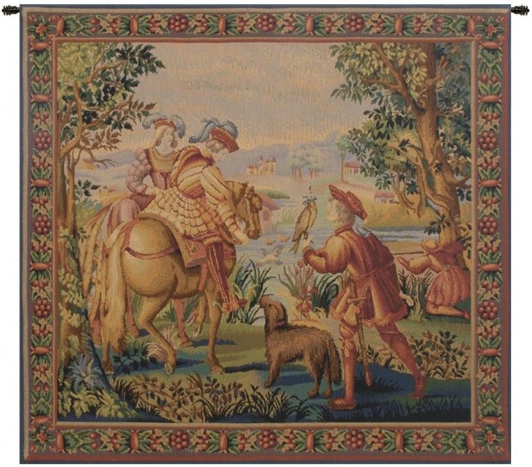 Falcon Belgian Wall Tapestry W-1748, 30-39Inchestall, 30-39Incheswide, 31H, 32W, Belgian, Border, Falcon, Green, Pink, Square, Tapestry, Wall, Belgianwoven, Europeanwoven, tapestries, tapestrys, hangings, and, the, Renaissance, rennaisance, rennaissance, renaisance, renassance, renaissanse