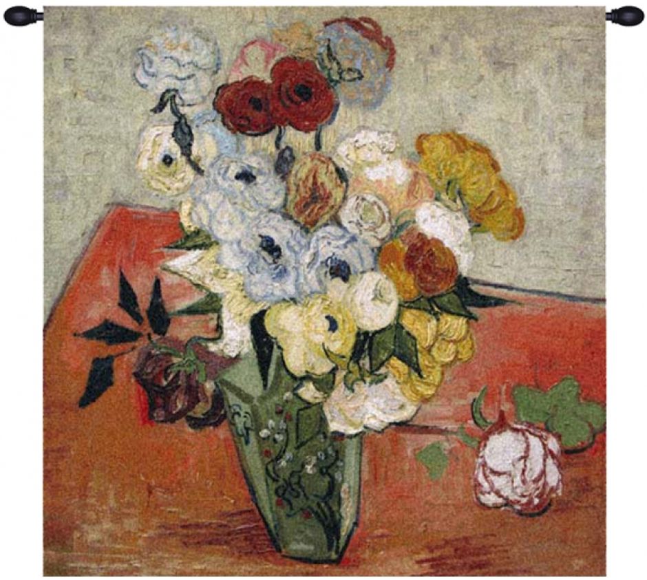 Van Gogh Roses and Anemones Belgian Wall Tapestry W-1749, 30-39Inchestall, 30-39Incheswide, 38H, 38W, Abstract, And, Anemones, Art, Belgian, Bouquet, Cotton, Europe, European, Floral, Flower, Flowers, France, French, Gogh, Grande, Hanging, Of, Old, Olde, Orange, Red, Roses, Square, Tapastry, Tapestries, Tapestry, Tapistry, The, Van, Vincent, Wall, White, World, Woven, Belgianwoven, Europeanwoven, tapestries, tapestrys, hangings, and, the, wool