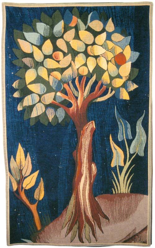 Fruit Tree (Arbre Fruitier) French Wall Tapestry W-3567, (Arbre, 10-29Incheswide, 27W, 40-49Inchestall, 46H, Ashley, Blue, French, Fruit, Fruitier), Tapestry, Tree, Vertical, Wall, Yellow, Frenchwoven, Europeanwoven, tapestries, tapestrys, hangings, and, the, pansu