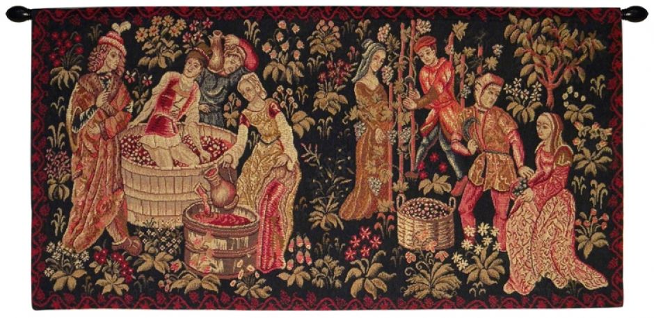Le Vin Et la Vigne French Wall Tapestry W-3598, (Loops), 10-29Inchestall, 16H, 23H, 30-39Incheswide, 33W, 40-49Incheswide, 44W, Dark, Et, French, Grapes, Green, Harvest, Horizontal, La, Le, Plants, Tapestry, Vendange, Vendanges, Vendage, Vendages, Tardive, Late, Harvest, Vigne, Vin, Wall, Frenchwoven, Europeanwoven, tapestries, tapestrys, hangings, and, the, Renaissance, rennaisance, rennaissance, renaisance, renassance, renaissanse, pansu