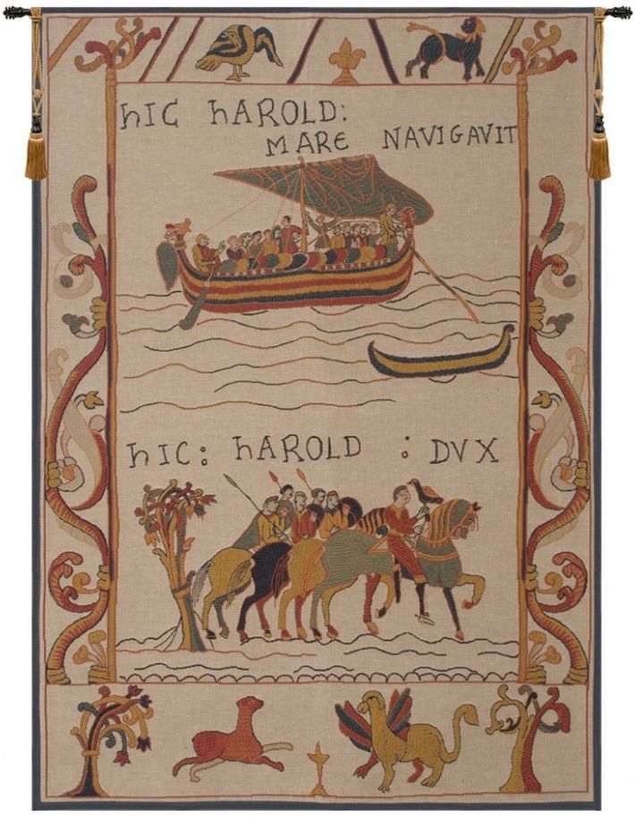 Harold and William Bayeux French Wall Tapestry W-3606, 10-29Inchestall, 10-29Incheswide, 16W, 22H, 27W, 30-39Inchestall, 30-39Incheswide, 35W, 38H, 40-49Inchestall, 44H, And, Bayeux, Brown, Cream, French, Harold, Tapestry, Vertical, Wall, William, Frenchwoven, Europeanwoven, tapestries, tapestrys, hangings, and, the