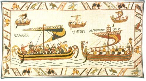 Normandy Fleet French Wall Tapestry W-3632, (The, 10-29Inchestall, 19H, 30-39Incheswide, 33W, Bayeux, Brown, Cream, Fleet), French, Horizontal, Les, Light, Norman, Normands, Ships, Tapestry, Wall, Frenchwoven, Europeanwoven, tapestries, tapestrys, hangings, and, the, pansu