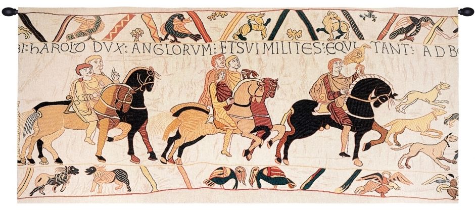 William the Conqueror Bayeux French Wall Tapestry W-3649, 10-29Inchestall, 29H, 60-69Incheswide, 62W, Bayeux, Conquerant, Cream, French, Guillaume, Horizontal, Le, Light, Tapestry, Wall, White, Frenchwoven, Europeanwoven, tapestries, tapestrys, hangings, and, the