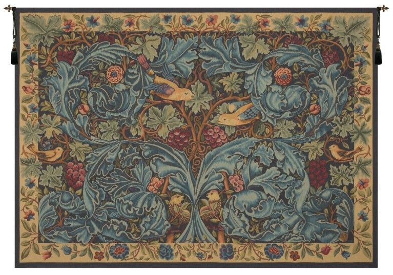 Vignes and Acanthes William Morris French Wall Tapestry W-3651, 10-29Inchestall, 27H, 30-39Incheswide, 36W, 40-49Inchestall, 41H, 50-59Inchestall, 50-59Incheswide, 56H, 56W, 70-79Incheswide, 78W, Acanthes, And, Birds, Blue, Border, French, Grapes, Horizontal, Morris, Tapestry, Vignes, Wall, William, Yellow, Bestseller, Frenchwoven, Europeanwoven, tapestries, tapestrys, hangings, and, the, pansu