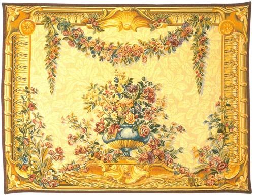 Vendome French Wall Tapestry W-3657, 10-29Inchestall, 27H, 30-39Incheswide, 36W, 40-49Inchestall, 44H, 50-59Inchestall, 50-59Incheswide, 56H, 56W, 70-79Incheswide, 78W, Floral, Flowers, French, Horizontal, Pink, Tapestry, Vendome, Wall, Yellow, Frenchwoven, Europeanwoven, tapestries, tapestrys, hangings, and, the