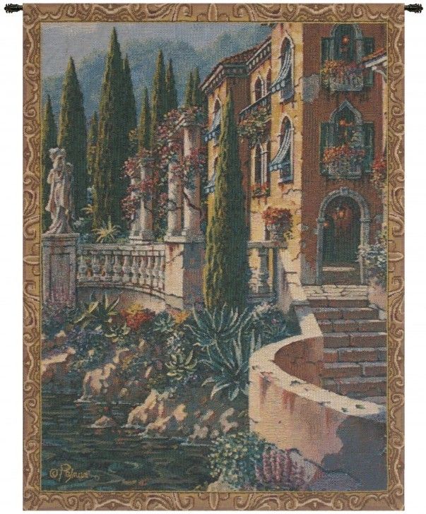 Morning Reflections Mini Belgian Wall Tapestry W-3933, 10-29Inchestall, 10-29Incheswide, 20W, 26H, Belgian, Border, Gray, Green, Mini, Morning, Reflections, Tapestry, Vertical, Wall, Yellow, Belgianwoven, Europeanwoven, tapestries, tapestrys, hangings, and, the