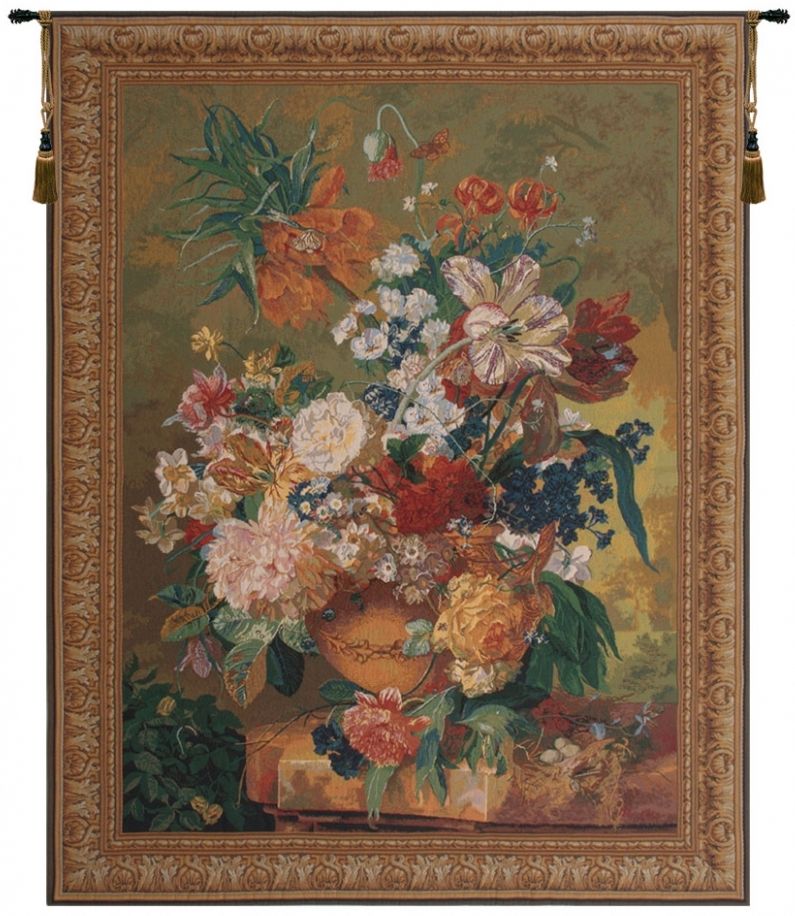 Terracotta Bouquet Belgian Wall Tapestry W-3938, 30-39Incheswide, 32W, 40-49Inchestall, 40-49Incheswide, 41H, 48W, 60-69Inchestall, 64H, Belgian, Border, Bouquet, Bright, Floral, Green, Mixed, Red, Tapestry, Terracotta, Vertical, Wall, Belgianwoven, Europeanwoven, tapestries, tapestrys, hangings, and, the, bright, floral, flowers