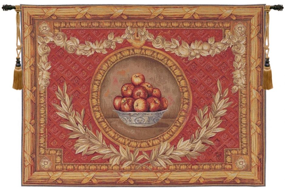 Apple Still Life French Wall Tapestry red, apples, still life, border, vase, empire, tapestries, tapestrys, hangings, and, the, wool