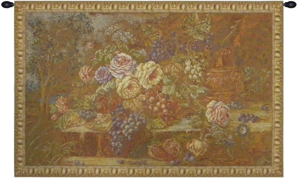 Bouquet with Grapes Red Italian Wall Tapestry Hanging, Tapestries, Woven, tapestries, tapestrys, hangings, and, the