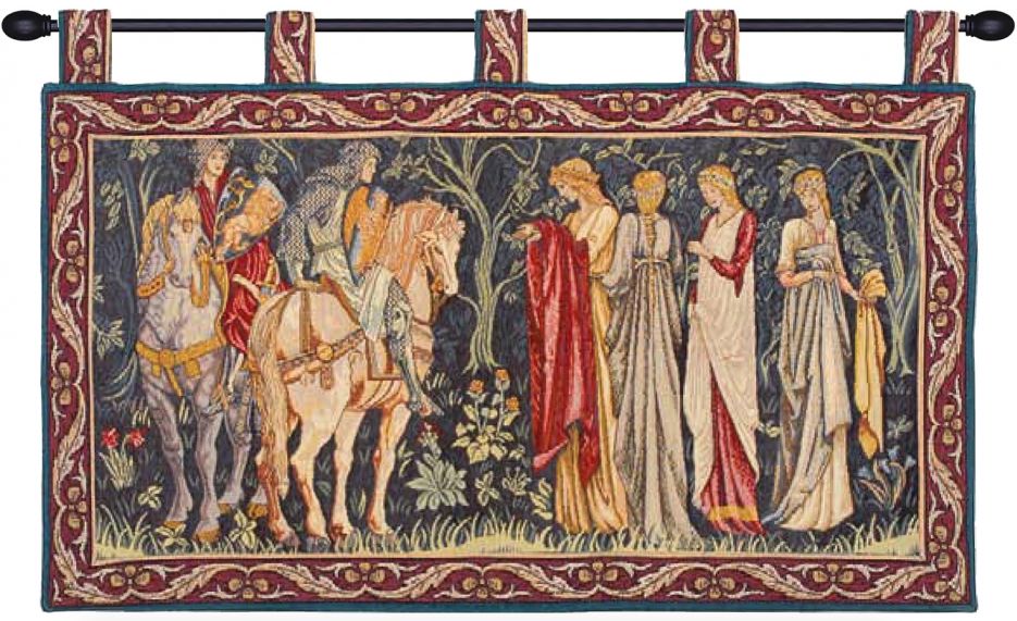 Knights of Camelot with Loops French Wall Tapestry W-4852, 10-29Inchestall, 20H, 30-39Incheswide, 38W, Border, Camelot, French, Green, Horizontal, Knights, Loops, Of, Red, Tapestry, Wall, With, Frenchwoven, Europeanwoven, arthur, aruthur, arthurian, lancelot, sword, castle, medieval, tapestries, tapestrys, hangings, and, the, Renaissance, rennaisance, rennaissance, renaisance, renassance, renaissanse, pansu