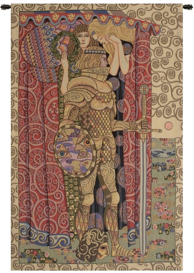 Gustav Klimt Armored Knight Italian Wall Tapestry W-4862, 10-29Incheswide, 26W, 30-39Inchestall, 39H, Abstract, Armored, Art, Cotton, Europe, European, Grande, Gustav, Hanging, Italian, Klimt, Knight, Medieval, Of, Old, Olde, Red, Tapastry, Tapestries, Tapestry, Tapistry, The, Vertical, Wall, World, Woven, Italianwoven, Europeanwoven, tapestries, tapestrys, hangings, and, the, Renaissance, rennaisance, rennaissance, renaisance, renassance, renaissanse