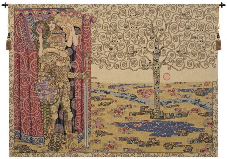 Gustav Klimt Knight With Tree of Life Italian Wall Tapestry W-4863, 30-39Inchestall, 38H, 50-59Incheswide, 54W, Abstract, Art, Cotton, Europe, European, Grande, Gustav, Hanging, Horizontal, Italian, Klimt, Knight, Life, Medieval, Of, Old, Olde, Purple, Red, Tapastry, Tapestries, Tapestry, Tapistry, The, Tree, Wall, With, World, Woven, Yellow, Italianwoven, Europeanwoven, Treeoflife, tapestries, tapestrys, hangings, and, the, Renaissance, rennaisance, rennaissance, renaisance, renassance, renaissanse