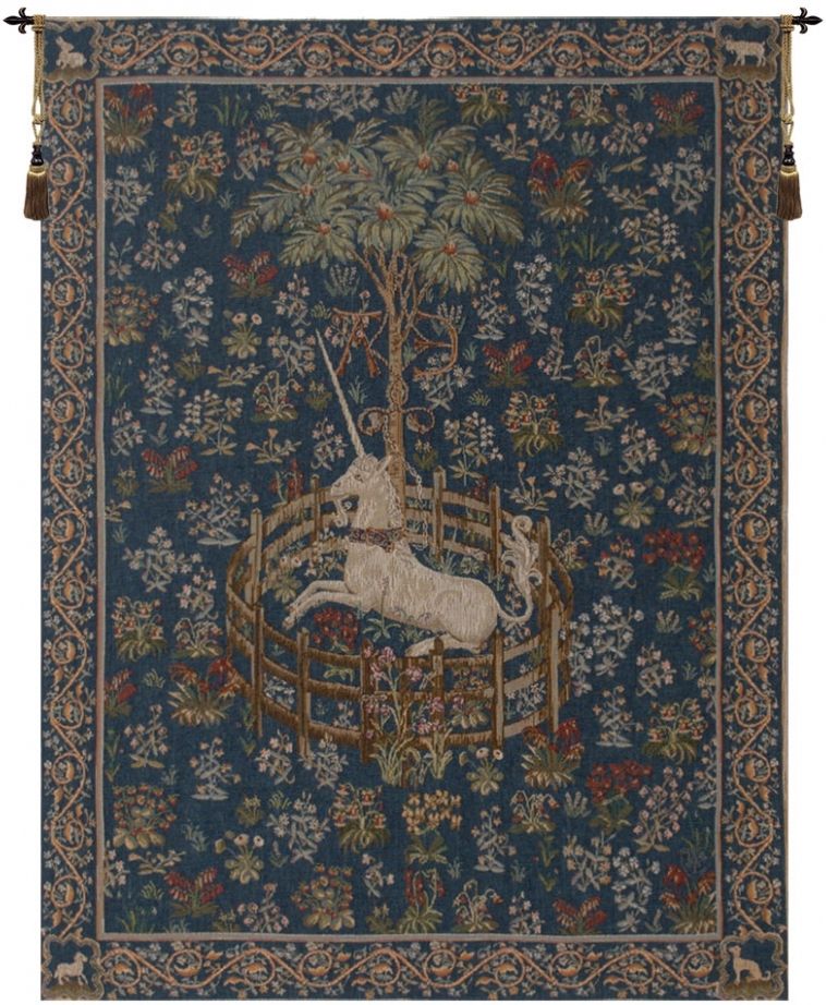 Licorne Captive Blue French Wall Tapestry unicorn, captivity, in, lady, and, the, tapestries, tapestrys, hangings, and, the, wool, Renaissance, rennaisance, rennaissance, renaisance, renassance, renaissanse