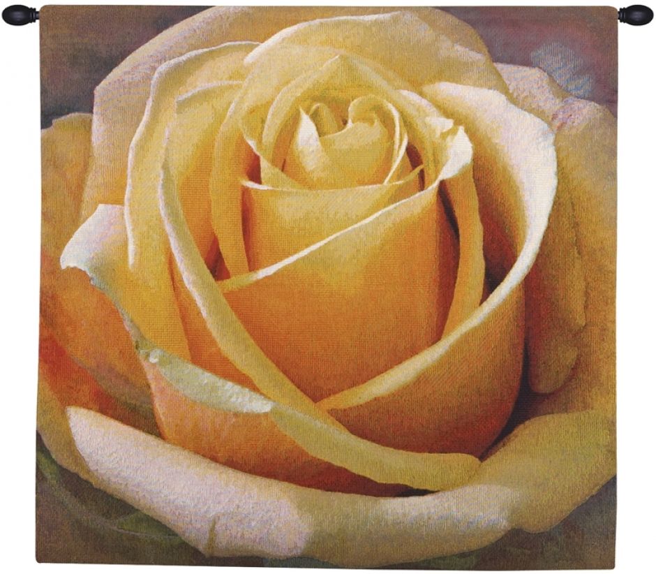 Yellow Rose Square Belgian Wall Tapestry W-4965, 30-39Inchestall, 30-39Incheswide, 39H, 39W, Belgian, Flower, Rose, Square, Tapestry, Wall, Yellow, Belgianwoven, Europeanwoven, tapestries, tapestrys, hangings, and, the