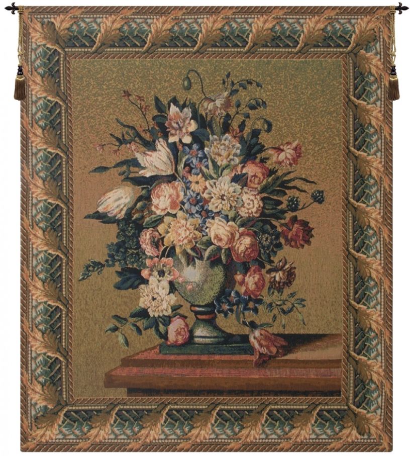 Breughels Vase (Green) Belgian Wall Tapestry W-5728, (Green), 30-39Incheswide, 35W, 40-49Inchestall, 40-49Incheswide, 43H, 46W, 50-59Inchestall, 56H, Belgian, Blue, Border, BreughelS, Floral, Flowers, Green, Group, Tapestry, Vase, Vertical, Wall, Yellow, Belgianwoven, Europeanwoven, tapestries, tapestrys, hangings, and, the
