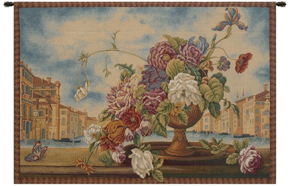 Venice Balcony with Flowers Italian Wall Tapestry Hanging, Tapestries, Woven, tapestries, tapestrys, hangings, and, the