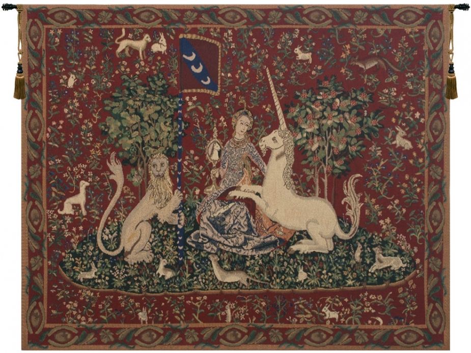 Lady and the Unicorn Mirror with Border Belgian Wall Tapestry Hanging, Tapestries, Woven, tapestries, tapestrys, hangings, and, the, Renaissance, rennaisance, rennaissance, renaisance, renassance, renaissanse