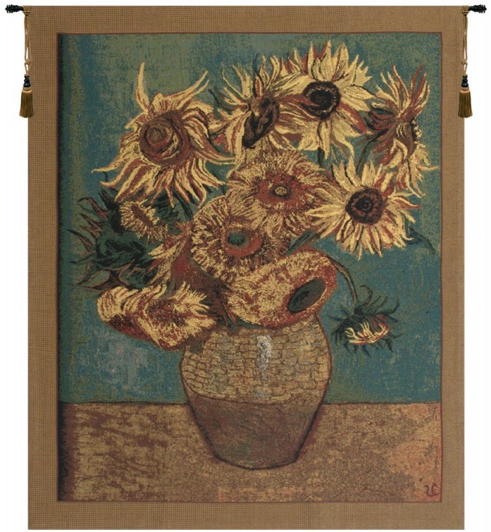 Sunflowers Gold Belgian Wall Tapestry Hanging, Tapestries, Woven, tapestries, tapestrys, hangings, and, the