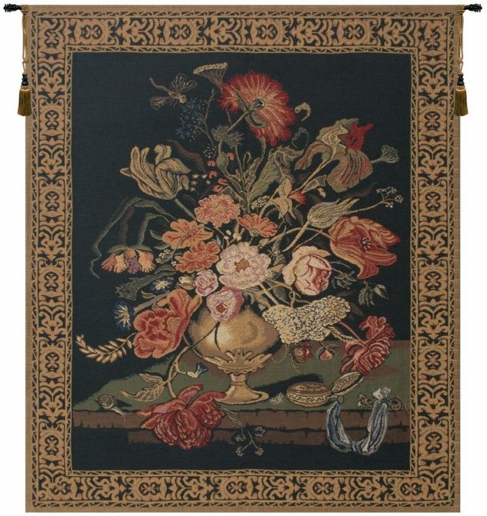 Mignon Bouquet Black Belgian Wall Tapestry Hanging, Tapestries, Woven, tapestries, tapestrys, hangings, and, the
