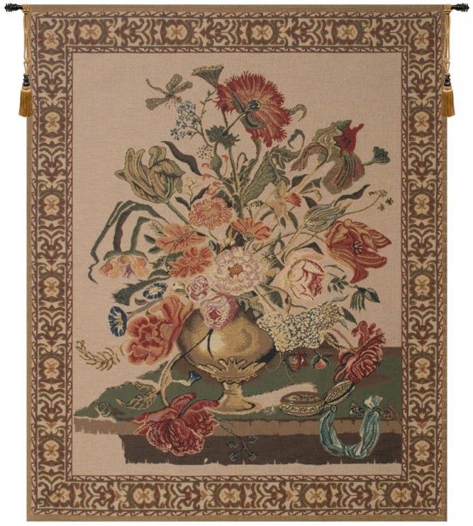 Mignon Bouquet Beige Belgian Wall Tapestry Hanging, Tapestries, Woven, tapestries, tapestrys, hangings, and, the