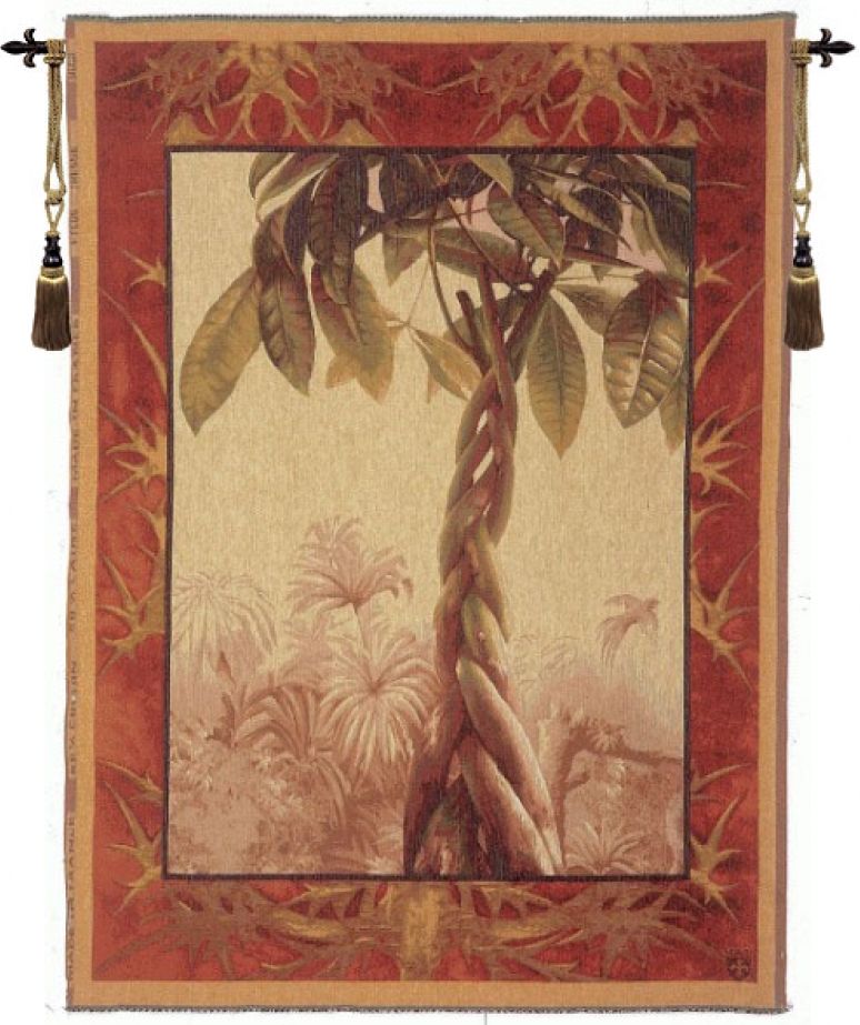 Le Ficus French Wall Tapestry trees, tropical, birds, red, border, palm