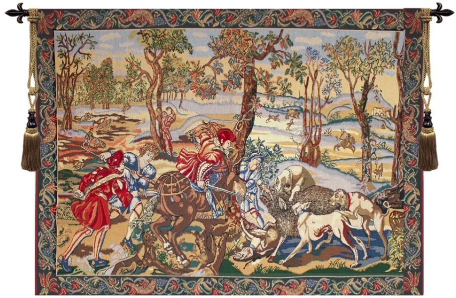 Hunt of the Boar Belgian Wall Tapestry Hanging, Tapestries, Woven, dogs, tapestries, tapestrys, hangings, and, the, Renaissance, rennaisance, rennaissance, renaisance, renassance, renaissanse