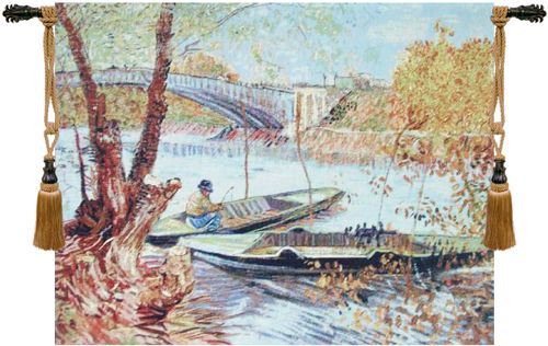 Van Gogh Fishing in the Spring I Belgian Wall Tapestry Hanging, Tapestries, Woven, tapestries, tapestrys, hangings, and, the