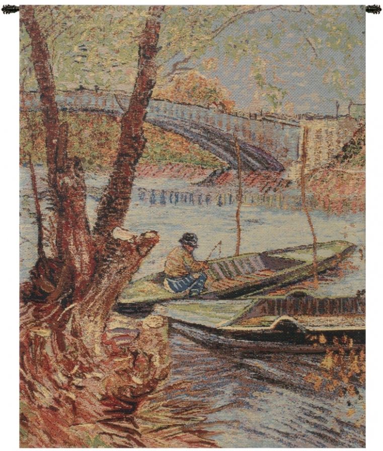 Van Gogh Fishing in the Spring II Belgian Wall Tapestry Hanging, Tapestries, Woven, tapestries, tapestrys, hangings, and, the