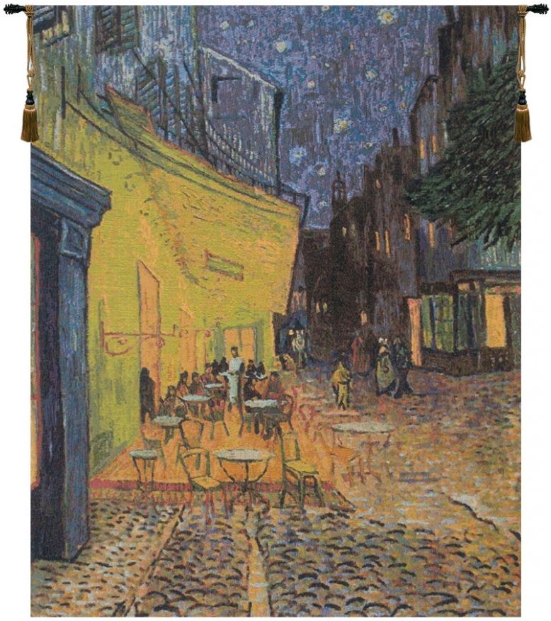 Cafe Terrace at Night Van Gogh Belgian Wall Tapestry W-7340, 10-29Incheswide, Ashley, 23W, 30-39Inchestall, 30H, At, Belgian, Blue, Cafe, Gogh, Green, Night, Tapestry, Terrace, Van, Vertical, Wall, Yellow, Belgianwoven, Europeanwoven, tapestries, tapestrys, hangings, and, the, wool