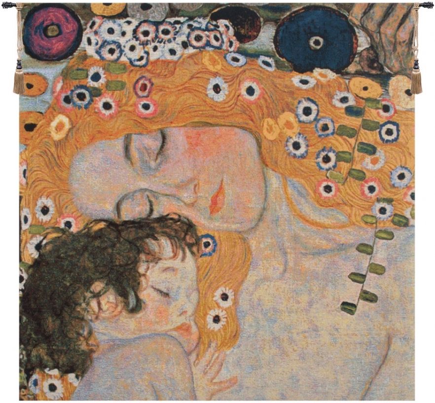 Mother and Child Gustav Klimt Belgian Wall Tapestry W-7346, 10-29Inchestall, 10-29Incheswide, 18H, 18W, 24H, 24W, 30-39Inchestall, 30-39Incheswide, 37H, 37W, And, Belgian, Child, Floral, Flowers, Gustav, Klimt, Light, Mother, Square, Tapestry, Wall, Yellow, Belgianwoven, Europeanwoven, tapestries, tapestrys, hangings, and, the, wool