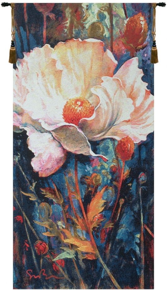 In Your Light II Simon Bull Belgian Wall Tapestry W-7349, 10-29Incheswide, 26W, 30-39Incheswide, 36W, 50-59Inchestall, 54H, 70-79Inchestall, 73H, Belgian, Blue, Floral, Flowers, In, Light, Orange, Tapestry, Vertical, Wall, White, Your, Belgianwoven, Europeanwoven, tapestries, tapestrys, hangings, and, the, wool