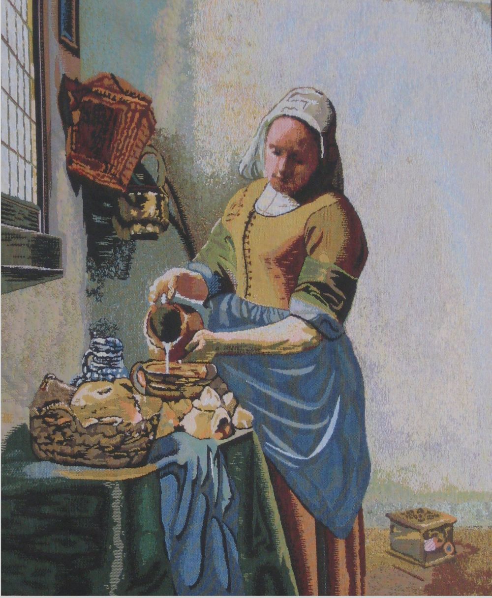 Kitchen Maid Vermeer Belgian Wall Tapestry Hanging, Tapestries, Woven, tapestries, tapestrys, hangings, and, the, Renaissance, rennaisance, rennaissance, renaisance, renassance, renaissanse